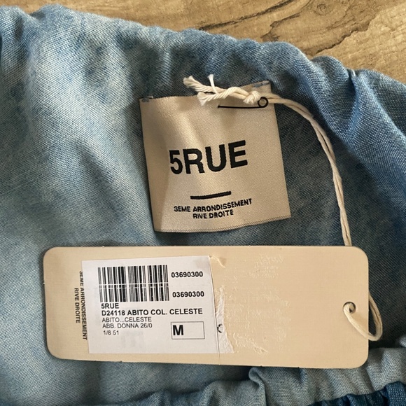 NWT 5RUE denim one shoulder dress w white eyelet ruffle trim Sz Medium MSRP $192 - Picture 8 of 15